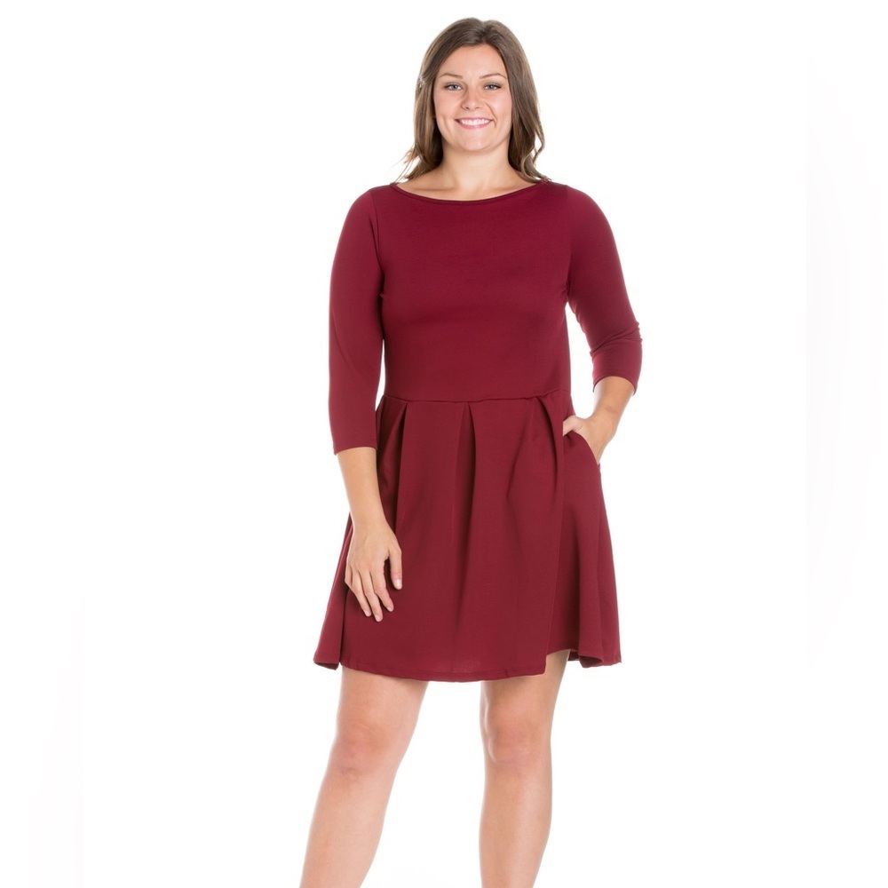 NWoT 24Seven Comfort Apparel Fit and Flare Dress in Maroon, size M